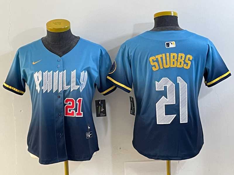 Womens Philadelphia Phillies #21 Garrett Stubbs Blue 2024 City Connect Limited Stitched Jerseys